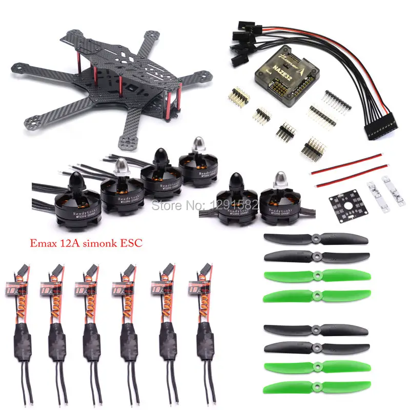 

Carbon fiber RD290 290mm Hexacopter 6 Axis FPV frame + Naze32 Rev6 6DOF Controller + 2204 2300kv motor + 12A simonk ESC