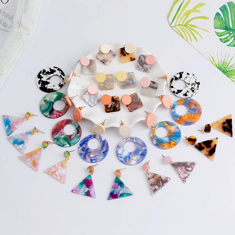 

Trendy 2018 Korean Style Acrylic Resin Drop Earrings For Women Multicolor Round Geometric Dangle Earring Female Jewelry Gifts