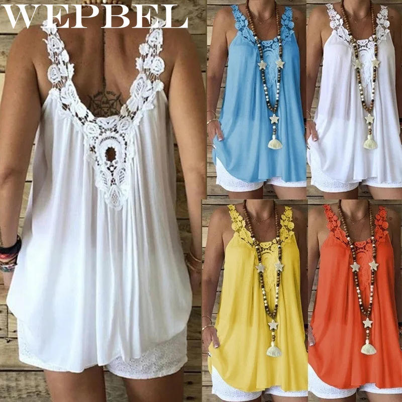Wepbel для женщин шифоновая кружевная блузка для женская майка мода шить слинг одежда девочек