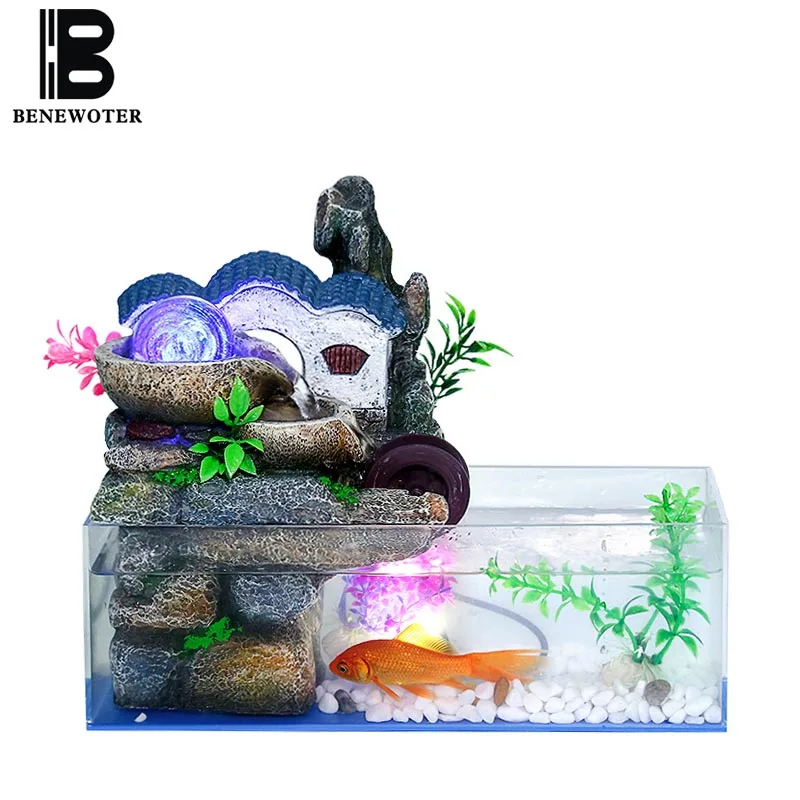 Koop 110 v 220 v Creatieve Stroomt Fontein Aquarium Woonkamer Office Desktop Micro Landschap Feng Shui Wiel ambachten Home Decor