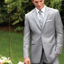 Классический стиль две кнопки светло-серый Жених Смокинги друзей жениха Мужские свадебные костюмы для выпускного вечера Жених(куртка+ брюки+ жилет+ галстук) K: 921