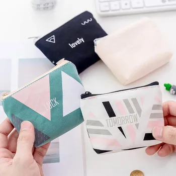 

M090 Fashion Women Small Purses Canvas Geometric Design Fresh Coin Purses Card Bag Zero Wallet Women Girl Gift Wholesale