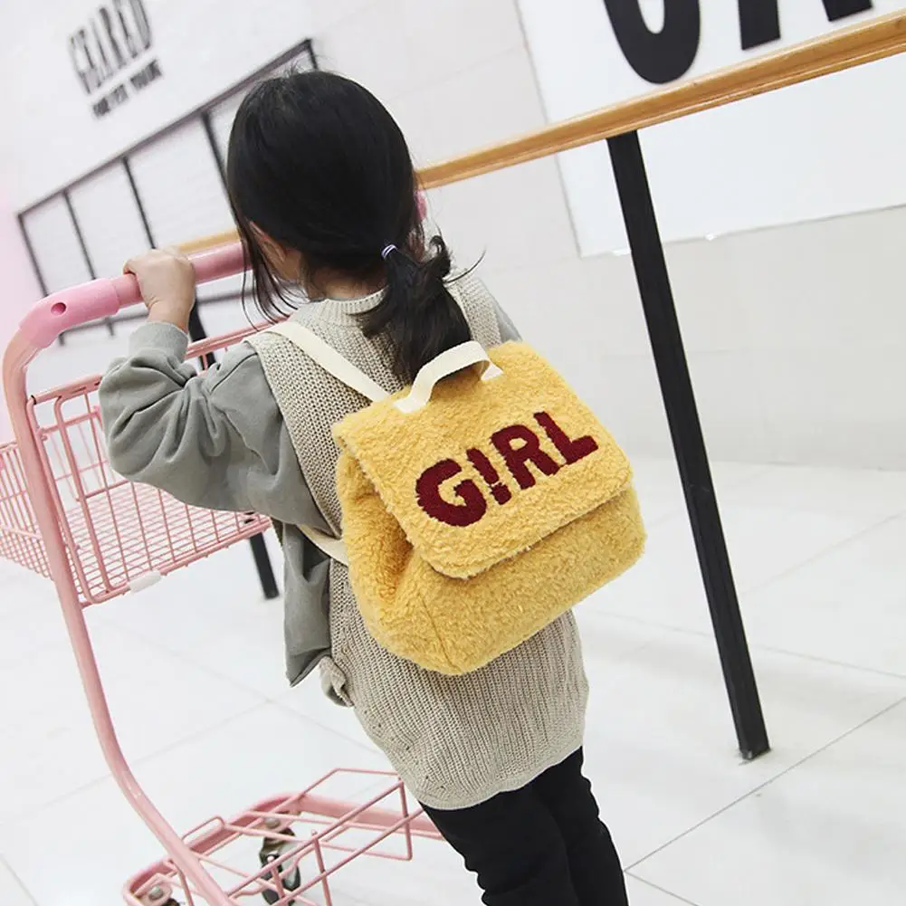 

Winter Lovely Letters Print Children's Plush Backpack High Quality Adjustable Bookbag School Bags for Girls Kids Backpacks