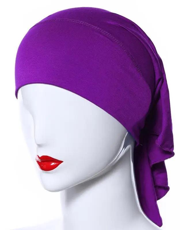 Рамадан, женская шапочка с шарфом, внутренняя Кепка, Шапка-бини, однотонная шляпа, головной убор, арабский шарф-труба - Цвет: Purple