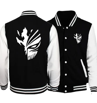

Anime BLEACH Kurosaki Ichigo Baseball Uniform Men 2020 Spring Night Lights Death Note Baseball Jacket Print Black White Coat 5XL