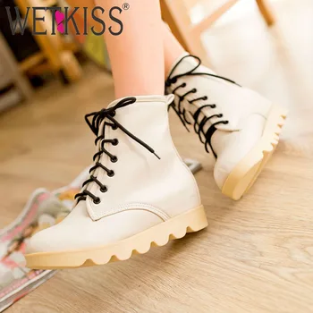 

WETKISS Round Toe Thick Heel Female Shoes Cross Strap Platform Bootie Faux Fur Thermal Shoes New Winter Plush Women Ankle Boots