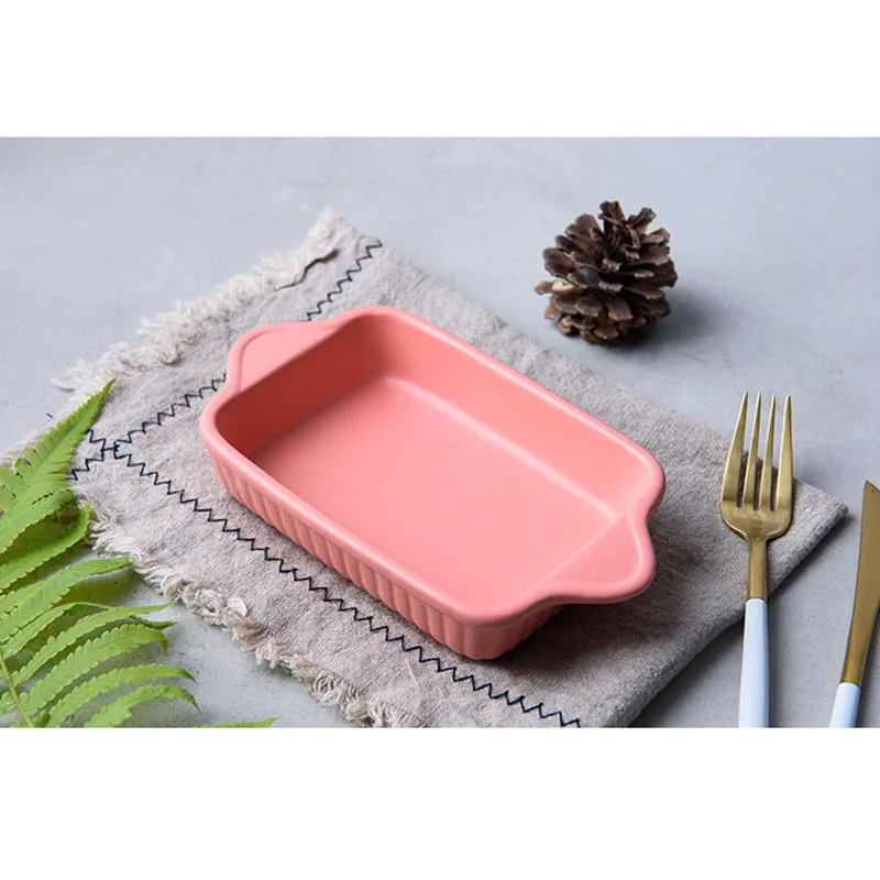 5 colors Ceramic Cheese Baked Plate Baking Dish Tray Western Dishes Oven Multi-color Bowl High temperature 600C
