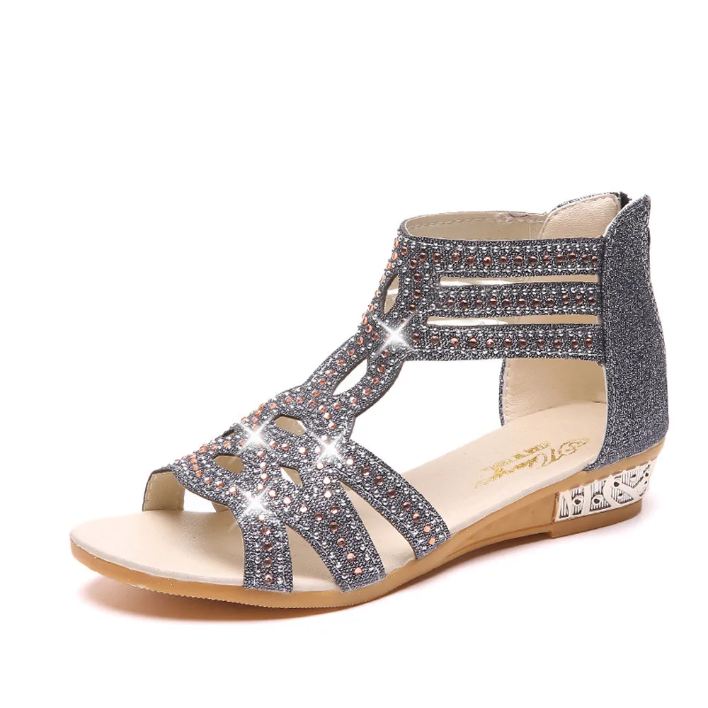 

Jaycosin sandals fashion summer ladies fish mouth rhinestone hollow sandals Rome shoes Fish Mouth Hollow Roma Shoes