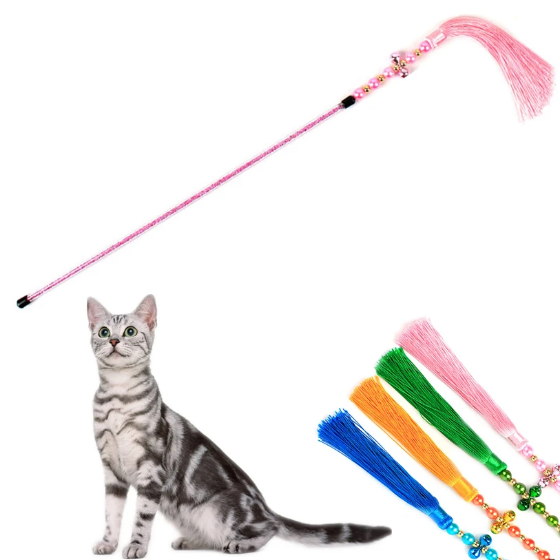 Pet Cat Teaser Kitten Jump Training Toy Plush Tassel Cat Wand Cat