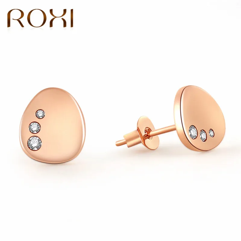 ROXI ROMAD Brand Rose Gold Color Inlay AAA Zircon Crystal Ear Stud Earrings For Women Luxury Wedding Jewelry Gift | Украшения и