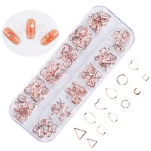 Аксессуары для ногтей, инструменты, розовое золото, полые заклепки, заклепки, дрель для ногтей, гальваническое покрытие, металлические украшения в коробке