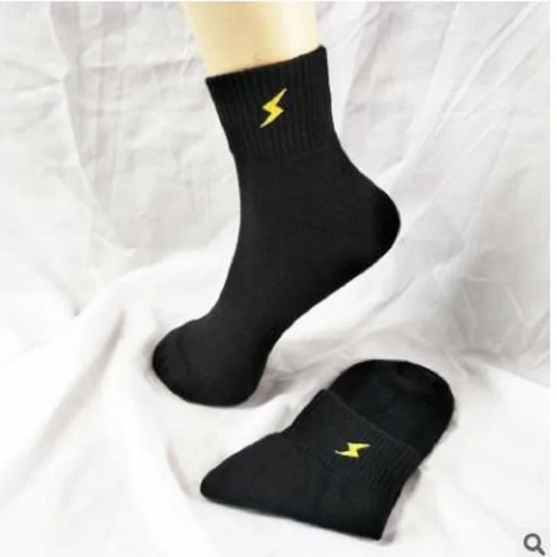 

New Lightning Embroidery Cotton Black Simple Men's Socks