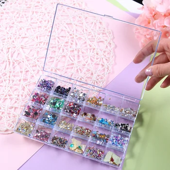 

24 Slots Empty 3D Nail Decoration Storage Box Nail Art Accessories Container Organizer for Rhinestones Gems