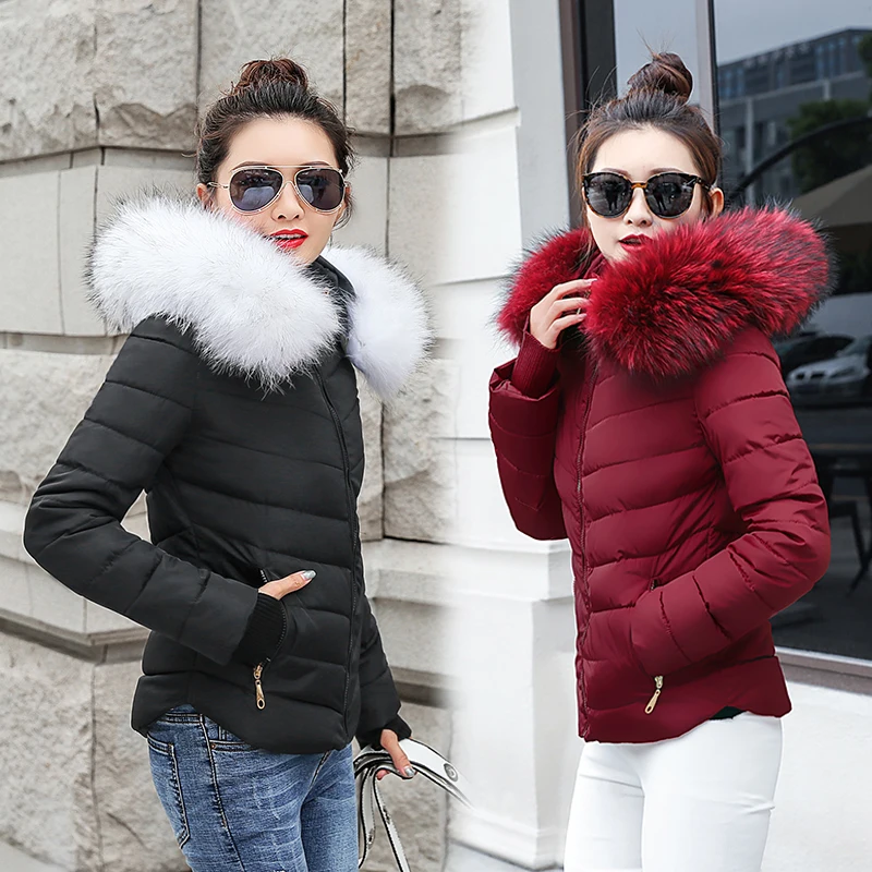 

winter coat women winter jackets women 2019 female coat Hooded Slim Outwear woman Short parkas Faux fox fur Cotton Padded