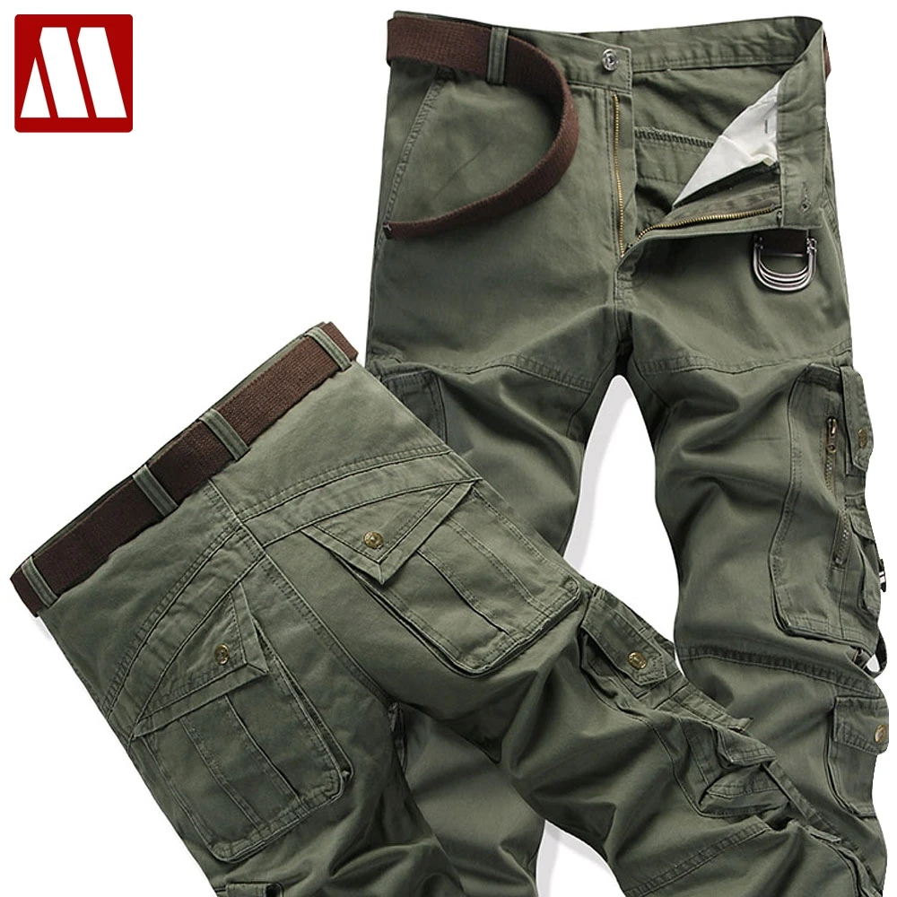 

Men's Cargo Pants 2019 New Designer Solid Straight Trousers Male Multi-pockets Cargo Pants pantaloon homme No Belt Free Shipping