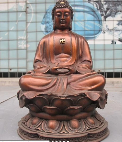 

10"Tibet Folk Classical Red Bronze carve Sakyamuni Tathagata Buddha Statue old