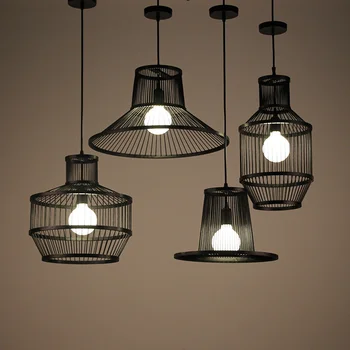 

Retro Iron Art Pendant Light Industrial Wind Style Hanglamp Kitchen Restaurant Corridor Bar Cafe Black Bamboo Lamps