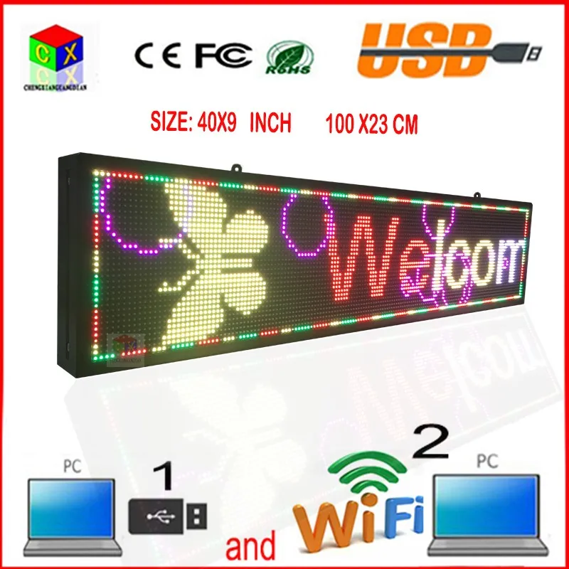 40X9 дюймов 7-color RGB светодиодный беспроводной и usb Программируемый rolling information P6 внутренний светодиодный дисплей