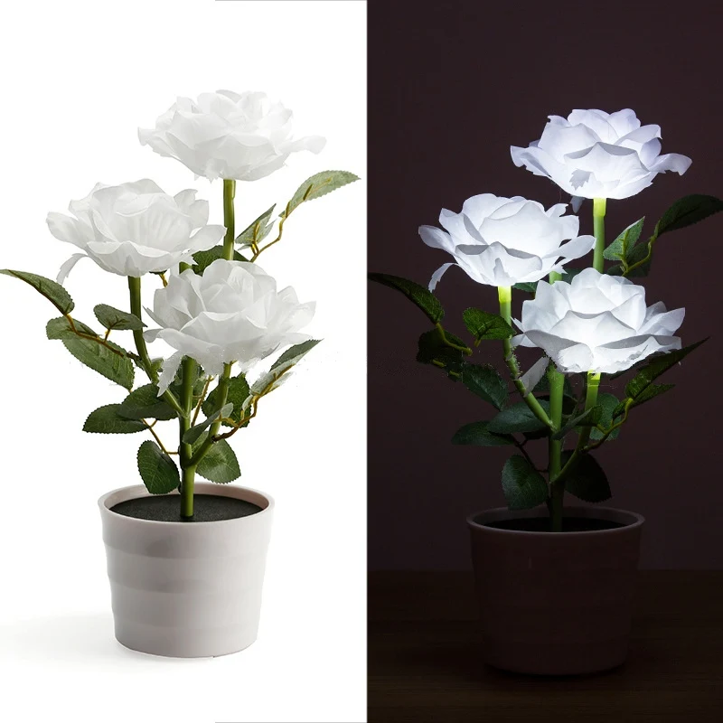 

Luz De 3 led LED Solar Panel Simulation Rose Lights Fairy Wedding Party Flower Garland Garden Outdoor Home Table Lamp Decoration