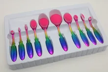 Hottest selling 10PCS Rainbow Synthetic Hair Oval Make UP Brush Set With Gift Box