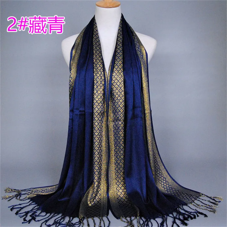 NEW women gold cotton solid color muslim head scarf shawls and wraps pashmina bandana female foulard ladies hijab stores - Цвет: 7