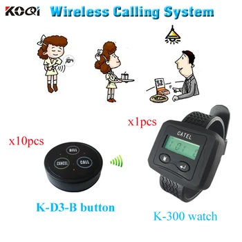 

Restaurant electronic display number counter system with receiver and paging buzzer ( 1 watch pager +10 table bell button)