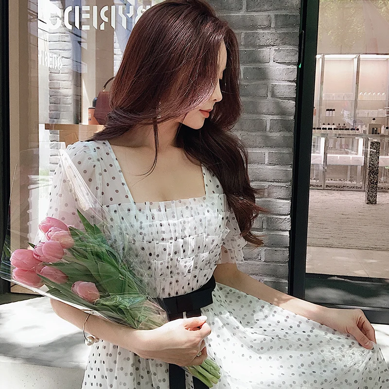 

Dabuwawa Women's Retro Sweet Polk Dot Fariry Midi Dress 2019 New Summer Elegant Party Dating Dress DN1BDR127