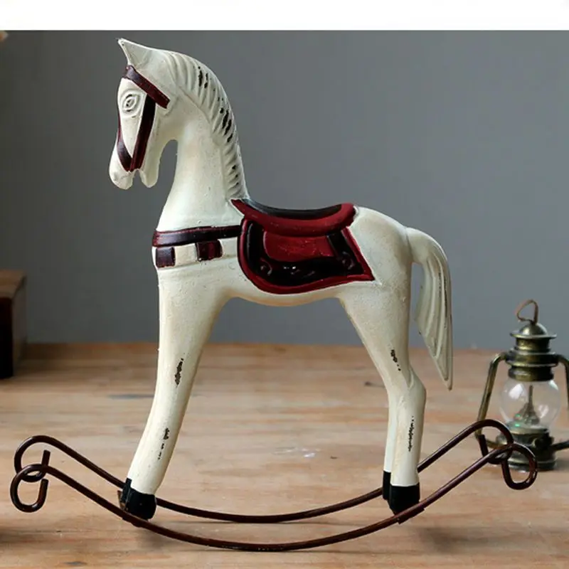 

JAYQUERING New White Horse Old Vintage Home Decor Wood Horse Tumbler Creative Nordic Decoration Home Desktop Decoration ZL5541