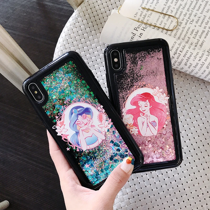 

Cartoon Sleeping Beauty Phone Case For iphone 7 8 6 6s plus Dynamic Liquid Quicksand Soft TPU For iphone X XR XS Max cover shell