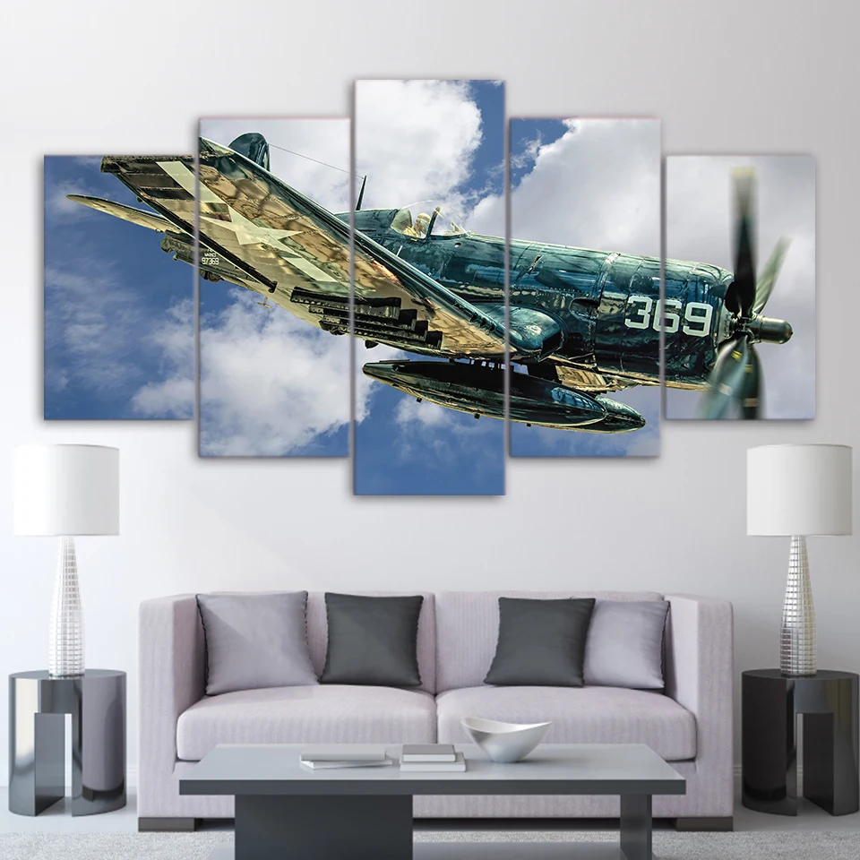 

Wall Art Pictures Room Home Decor Abstract Posters Frame 5 Pieces HD Printed Jet Aircraft Vintage Plane Canvas Painting PENGDA
