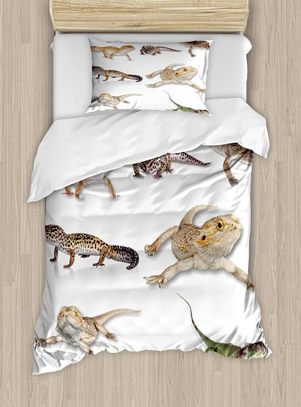 Reptile Duvet Cover Set Colorful Staring Leopard Gecko Family Image