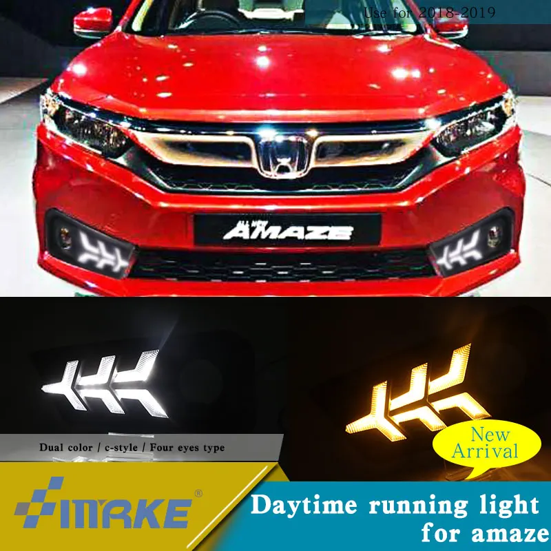 Для Honda Amaze дневной световая сигнальная лампа led drl с матричным сигналом противотуманная фара дневного света белый и желтый