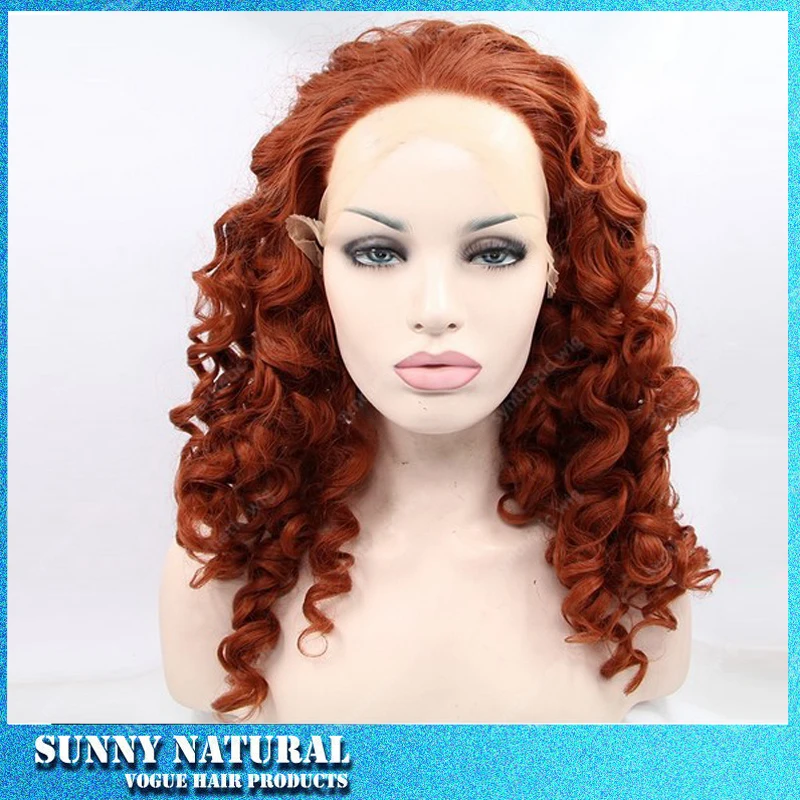 

synthetic auburn lace front wigs bouncy kinky curly lace front wig free part Glueless Heat Resistant Hair Wigs Fast Shipping