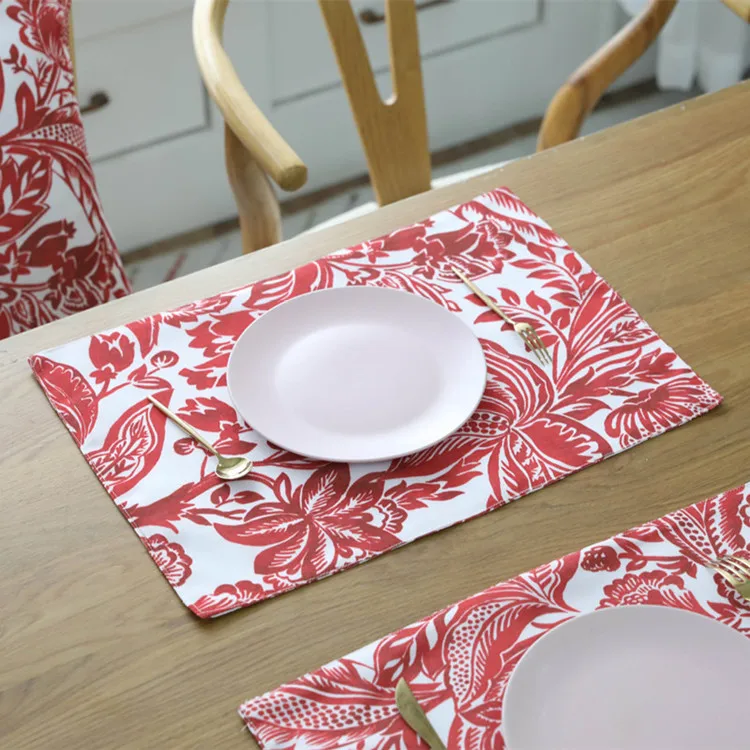 Европа красные большие цветы кухонная салфетка-подставка аксессуары хлопчатобумажная ткань коврики подстилки-салфетки под тарелку Мантел индивидуальный