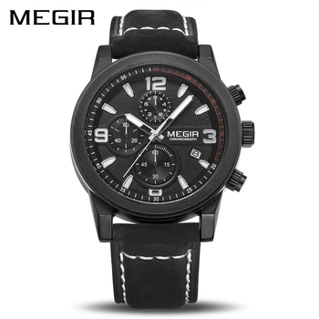 

MEGIR Chronogragph Luxury Brand Quartz Men Watches Fashion Leather Sport Watch Clock Men Luminous Army Military Wristwatches