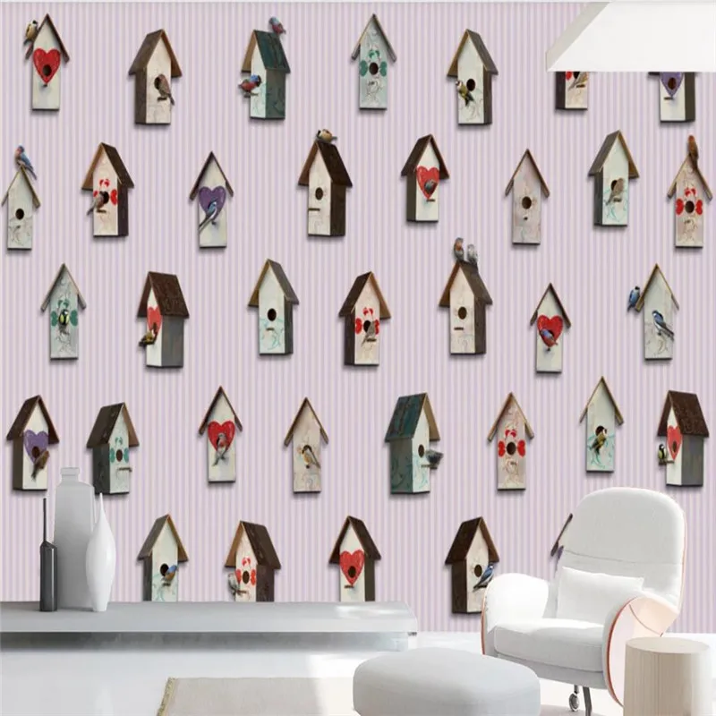 Custom 3D wallpaper modern minimalist love bird nest children's room background wall painting - silk waterproof material Custom 3D wallpaper modern minimalist love bird nest children's room background wall painting - silk waterproof material