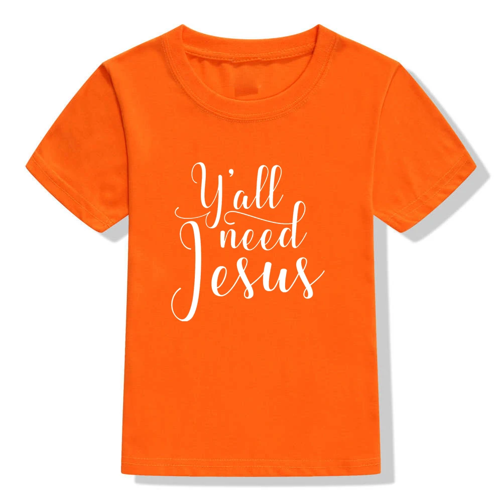 Детская футболка Y'all Need Jesus Модная Летняя Повседневная рубашка с буквенным принтом для мальчиков и девочек топы, одежда детская футболка футболки для малышей - Цвет: 48V3-KSTOG-