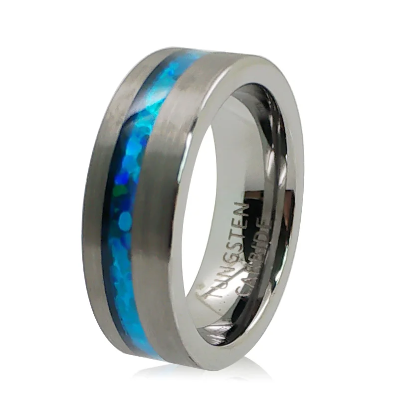 

7mm Blue Opla Tungsten Carbide Rings Silver Flat No Fade No Scratched Durable Men's Wedding Band Newest Jewelry