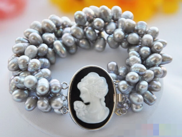 

12677 4row gray rice pearl freshwater pearl bracelet