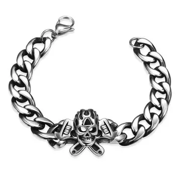 

Vintage Stainless Steel Skeleton Bracelet Punk Personality Titanium Link Chain Bracelet 7.87 in