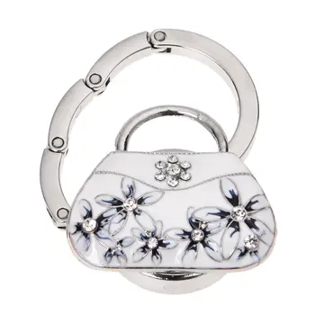 

TFTP RhInestone Inlaid Fower Detail White Handbag Style Folding Purse Hanger