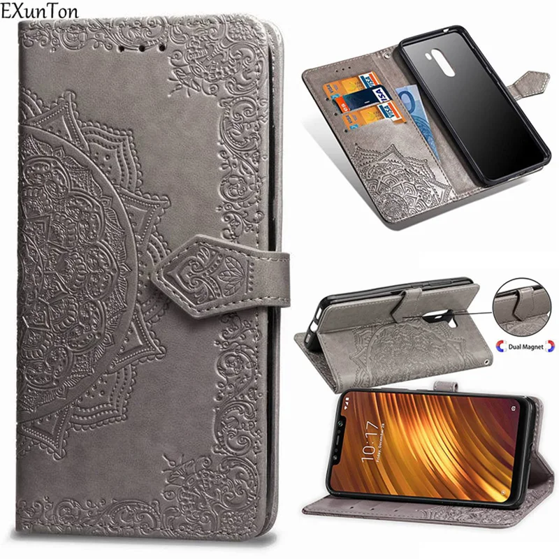 

EXUNTON For Xiaomi Mi Max 3 Pocophone F1 8 Mi8 Lite Max3 8Lite Mi8Lite Best Wallet PU Leather Cover Flip Kickstand Phone Case
