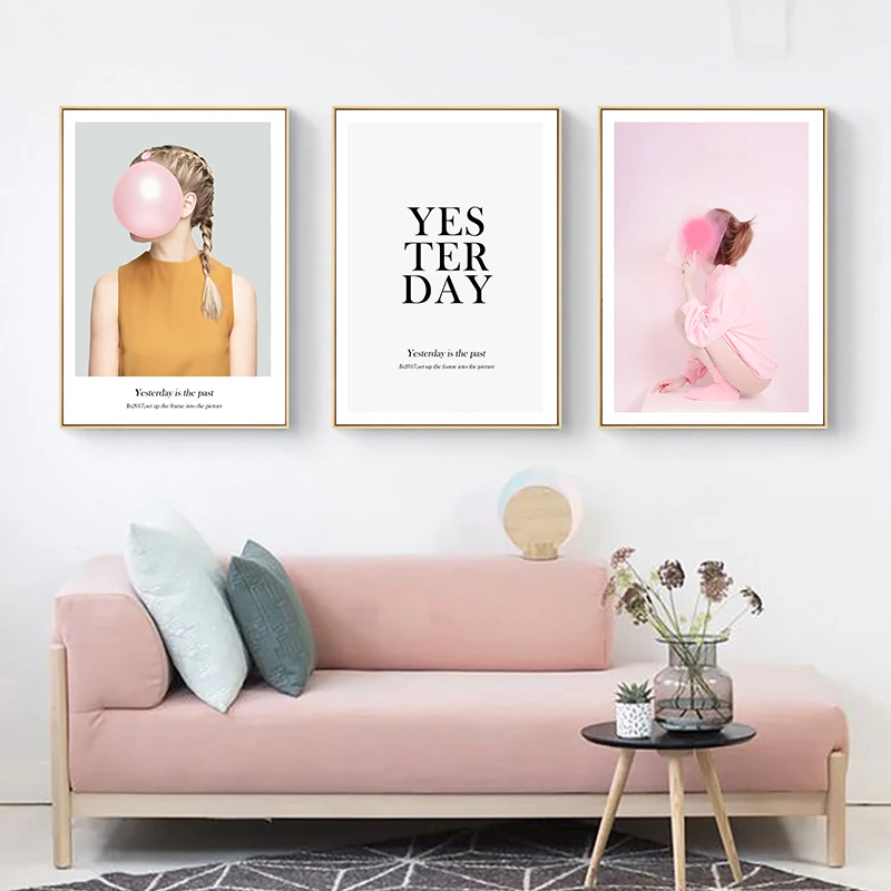 

Girl Balloon Pink Girl Heart English Alphabet Character Canvas Painting Art Abstract Print Poster Picture Nordic Home Decoration