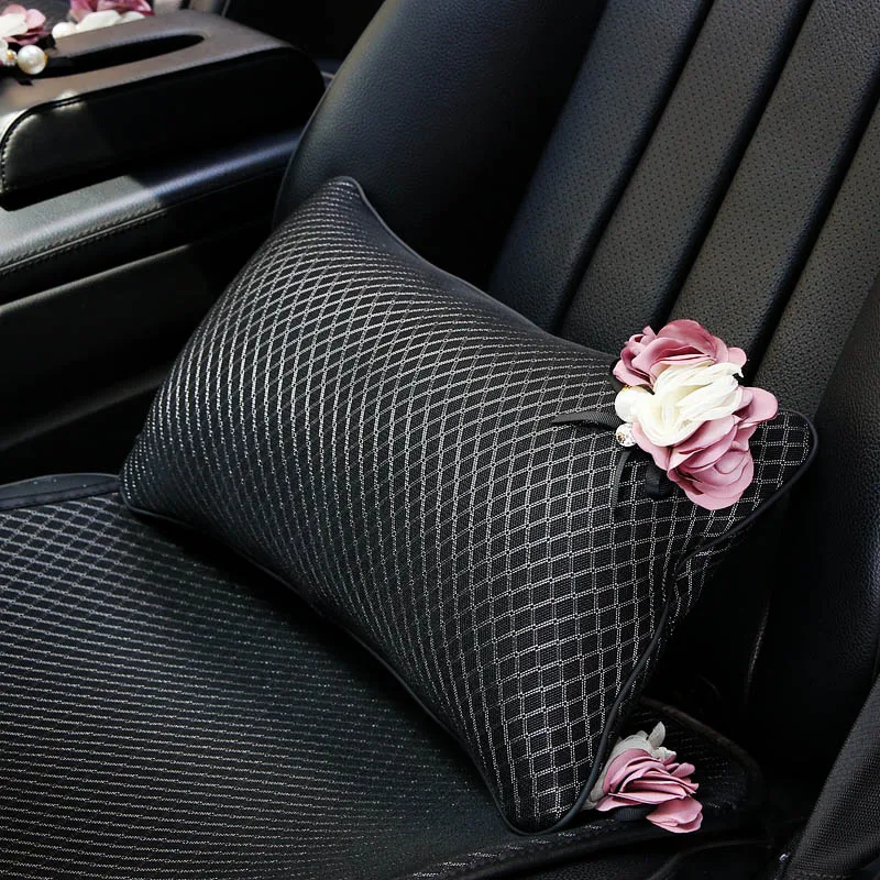 Iris-Flower-Car-Headrest-Pillow-Ice-Silk-Diamond-Check-Neck-Waist-Supports-For-Women-Girls-Auto-1