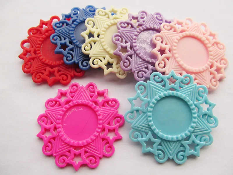 

10pcs 8 Colors Flatback Resin Star Charm Finding,Filigree Border Base Setting Tray,for 25mm Cabochon/Cameo