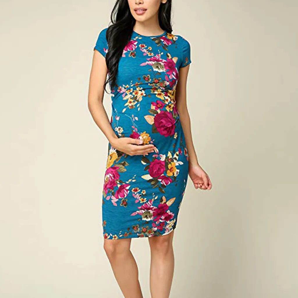 Модное женское летнее платье для беременных с коротким рукавом и цветочным принтом, Повседневный Сарафан, платье для беременных, одежда для грудного вскармливания, embarazada