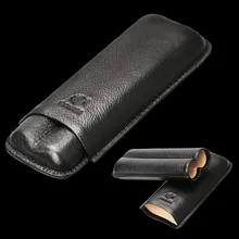 COHIBA гаджеты портативный чистый черный мягкий кожаный портсигар держатель 2 трубки мини-коробка с увлажнителем элегантный подарочный ящик