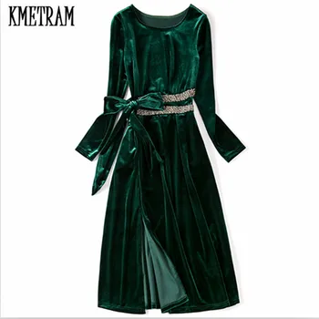

KMETRAM 2020 New Autumn Winter Evening Party Dresses Velvet Dress Women Elegant Long Dresses Christmas Dress Vestido Longo HH527