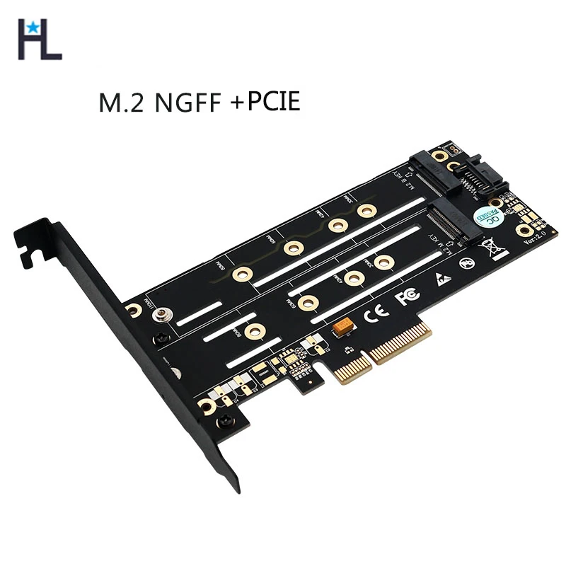 NGFF M2 SSD к PCI Express 4X SATA3 riser card адаптер PCIe M ключ B двойной интерфейс карты для diy