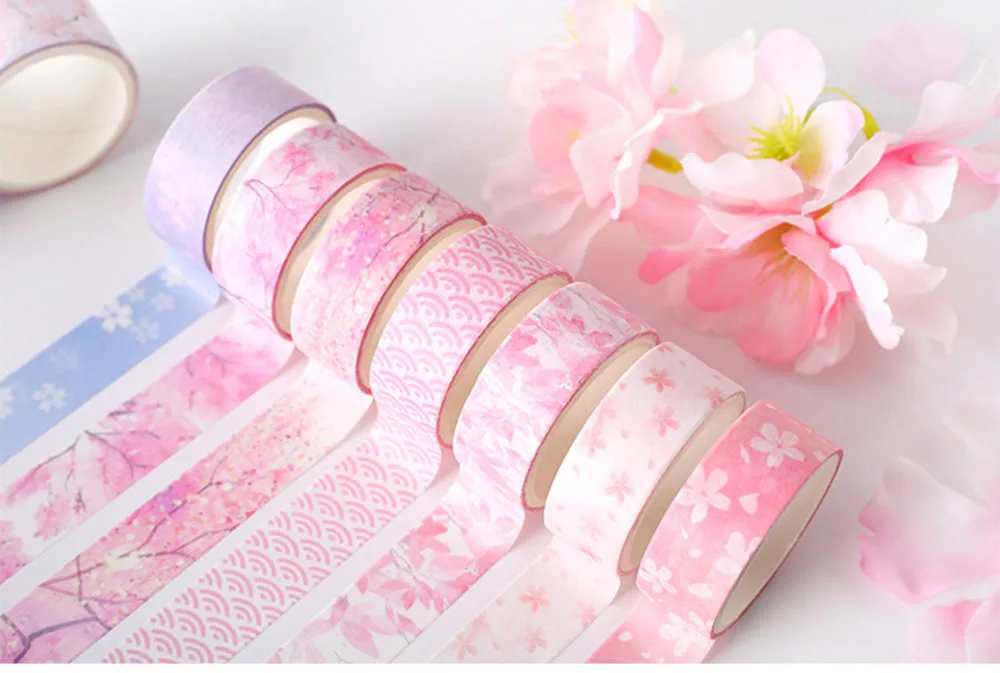 Розовая клейкая лента васи, маскирующая лента, наклейки для скрапбукинга, декоративная клейкая лента, цветы